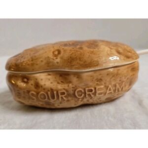 Lefton Ceramic Potato Shaped Sour cream/Serving Dish Bowl w/ Lid & Spoon